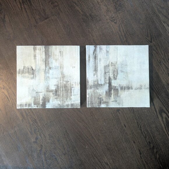 EUC Two 14" Square Wall Art Canvas Pieces Blue and Grey Hues "Viscosity" - Picture 1 of 9